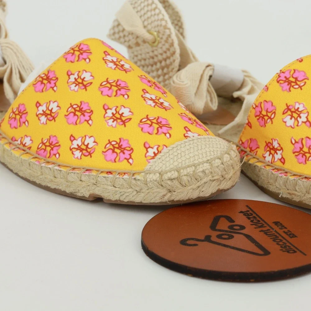 J.Crew Printed Lace-Up D'Orsay Espadrille Sandals Orange Block Size 9.5 NIB Boho